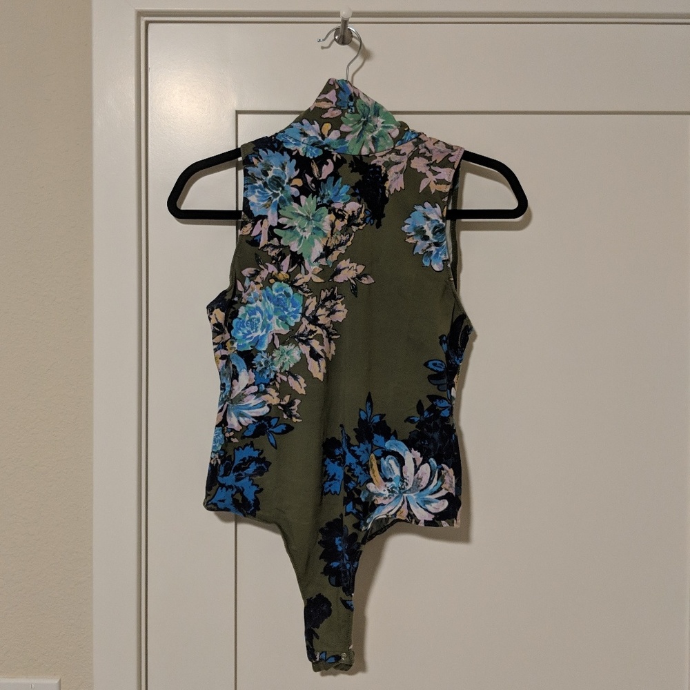 Free People Green Flowered Bodysuit